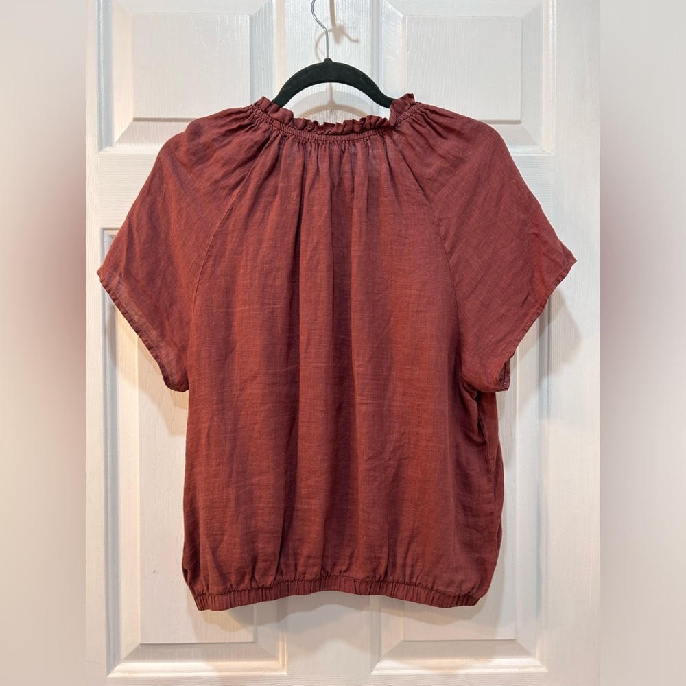 Cloth & Stone 100% Linen V Neck Short Sleeve Peasant Blouse Sz L Boho Lagenlook - Picture 2 of 7